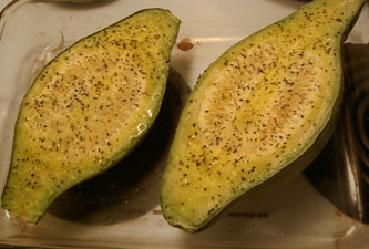 (two halves of a baked squash)